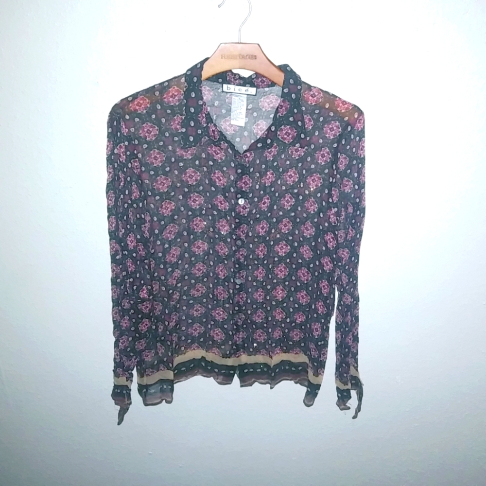 Bice 16 Silk Black Fuchsia Floral Top